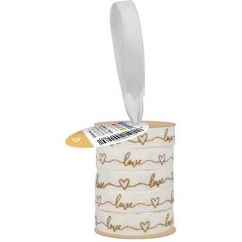 Nastro Regalo Bianco e Oro Love 1 cm x 5 m
