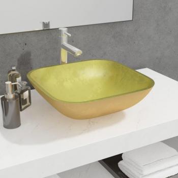 Lavabo en verre 42x42x14 cm couleur dorée