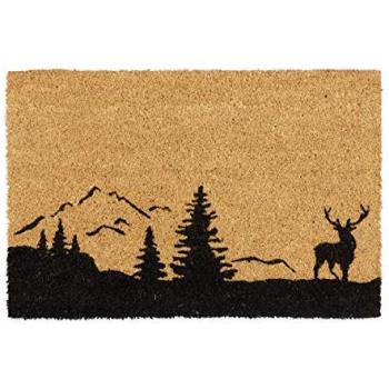 Tappetino in Fibra di Cocco Relaxdays, 60x40 cm, Cervo e Alberi