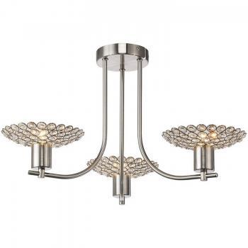 Soffitto Diyas Ellen: 3 Luci Semi Filo, Nichel Satinato, Dettaglio Cristallo