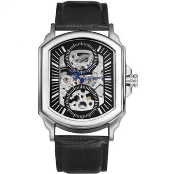 Elegante Reloj Masculino de Cuero Autómata, Color Negro