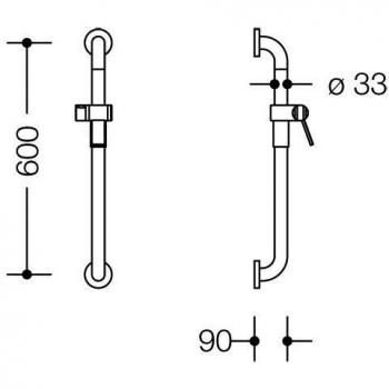 Hewi 805 : Barre de douche 600 mm, finition noire profonde