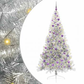 Sapin de Noël Artificiel Argent 210 cm avec Éclairage