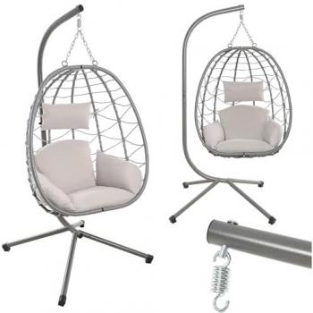 Makika Hängesessel Polyrattan mit höhenverstellbarem Gestell in Silber
