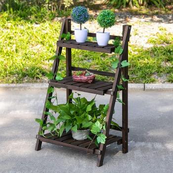 Outsunny 4-Tier Wooden Plant Shelf Foldable Flower Pots Holder Stand Indoor & Outdoor