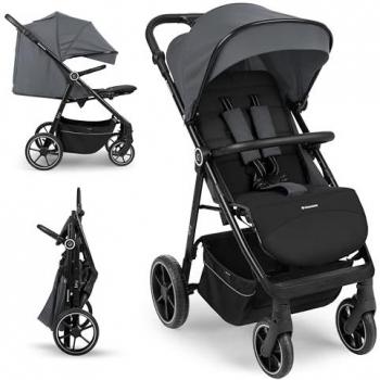 Kinderwagen Lucy Gurt von Kikkaboo – verstellbar, federnd, mit Hinterradbremse (Grau)