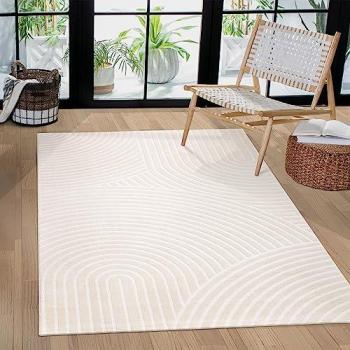 Paco Home Kurzflor Teppich Luzern 652, rechteckig, 13 mm Höhe, Uni Farben, Hoch-Tief-Struktur, Scandi Design