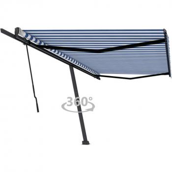 Auvent de jardin rétractable sur pied 500x350 cm Bleu/Blanc