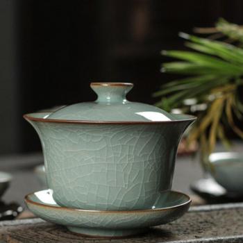 Cyan Crackle Glaze Gaiwan Tea Set