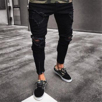 Jeans ajustados con agujeros para hombre