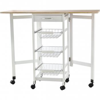 Carrito Auxiliar 6 Ruedas Homcom “Tucán” – Blanco/Roble, 97×37×77 cm