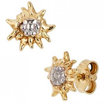 Ohrstecker Edelweiß 333 Gold Gelbgold Bicolor Ohrringe