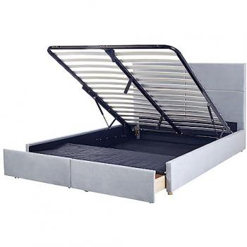 Light Grey Velvet Bed Frame EU King Size 6ft with Storage and Drawers, Slatted Base Vernoyes