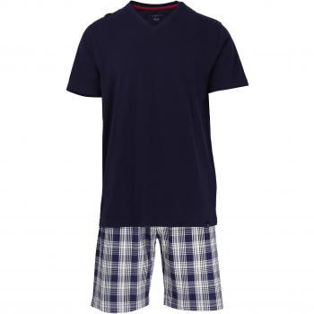 Bugatti Kurzarm Schlafanzug, 2-teilig, Baumwolle, blau, kariert