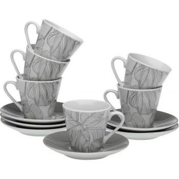 Set de 6 tazas de café con plato Palmera Gris Versa