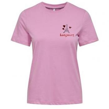 T-Shirt Rosa con Torre Eiffel Only