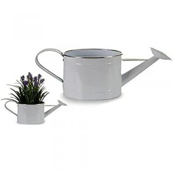 Macetero de metal en forma de regadera blanca 15,7 x 18 x 35,5 cm