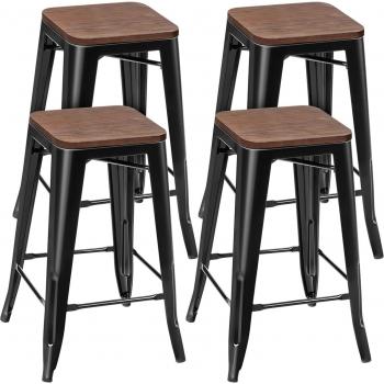 Set Sgabelli 4x, Metal & Wood, Impilabili, 150 kg, Colore Nero