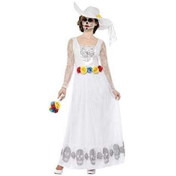Halloween‑Smiffys Skelettbräutigam‑Outfit – Weiß, Hut, Blütenkranz