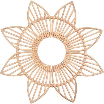 Woven Rattan Wall Mirror with Floral Accents