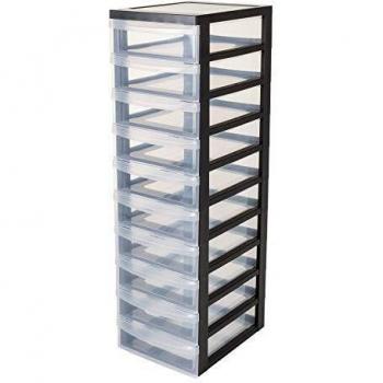 Cassettiera con Ruote 10 Cassetti Nero Trasparente