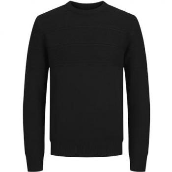 Jack & Jones Herren Strickpullover mit Rundhalsausschnitt und Struktur, Farbe Schwarz, Größe M