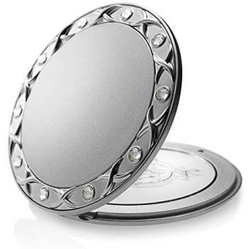 Silberner Taschenspiegel für Schönheit – Swarovski-Kristalle, doppelseitig