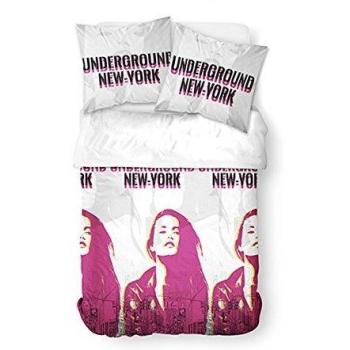Parure de lit Underground Love 220x240 cm Blanc/Rose