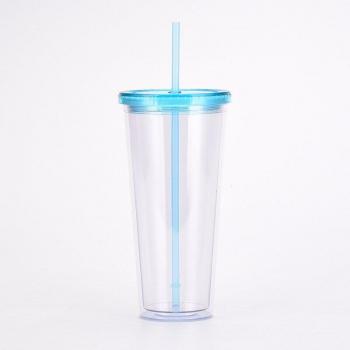 32oz Transparent Plastic Mug with Lid and Straw