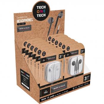 Expositor de Auriculares Tech One Tech EarTECH TEC1003 / con Micrófono / Jack 3.5 / Incluye 6 Auriculares Blancos y 6 Auriculares