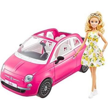 Barbie con vestido de moda y coche Fiat
