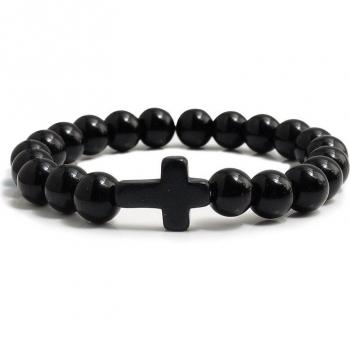 Men's Yellow Turquoise Beaded Bracelet with Jesus Cross