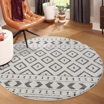 Rond NALA Gris 120 cm, tapis à motifs berbères