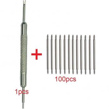 100pcs+1 Tool Stainless Steel Spring Bar Link Pins Watch Band Strap Remover 18mm