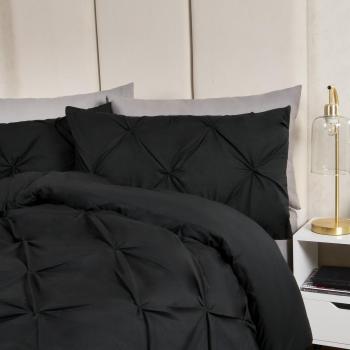 Highams Diamond Pintuck Pinch Pleat Duvet Cover Set, Black