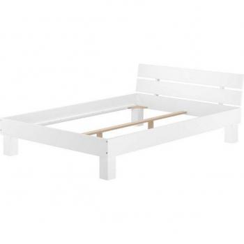 Structure de lit adulte moderne en hêtre massif blanc 140x200 sans sommier ni matelas – 60.86‑14WoR