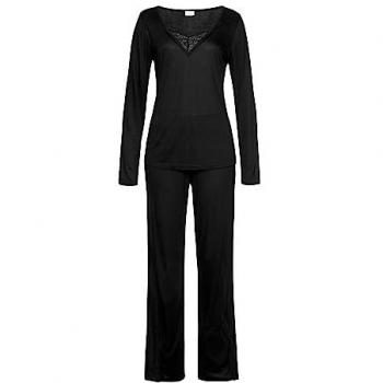 Lascana Damen Homewear-Pyjama Schwarz Gr. 44/46 mit Spitzen-Details