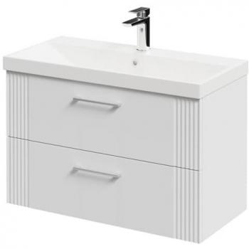 Satin White 800mm Wall Vanity with 1 Tap Hole and Dual Drawers