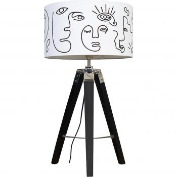 Modern Black Wood and Silver Chrome Tripod Floor Lamp with White Shade