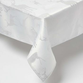 Festive Stag Table Cover in Silver, 132 x 274 cm