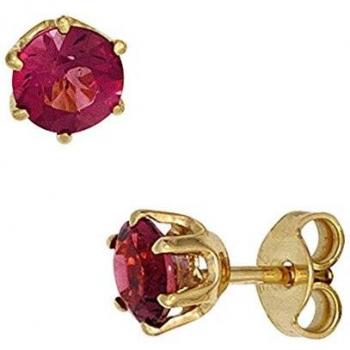 Ohrstecker Rund 585 Gold Gelbgold 2 Turmaline Rosa Pink