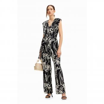 Macacão Casual Preto Floral Longo – Tamanho Pequeno