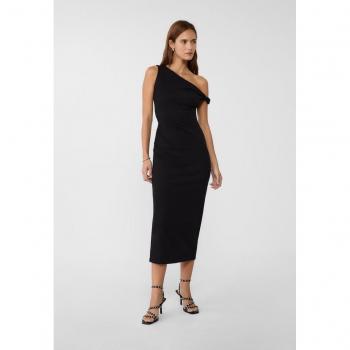 Midikleid von Stradivarius: Schwarz, asymmetrischer Ausschnitt – M