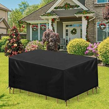 Telo Copritavolo da Esterno 213x123x74cm Impermeabile Antipolvere Poliestere Nero