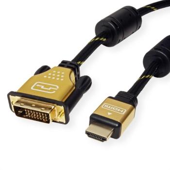 Câble Roline Gold double liaison DVI‑D vers HDMI – 5 m – Blindé – Noir/Or – 4K