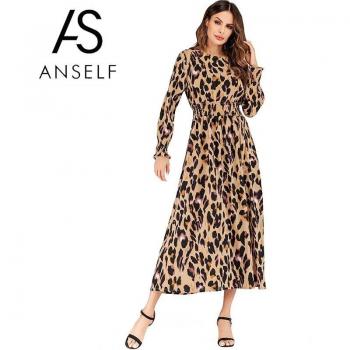 Robe maxi à imprimé léopard pour femmes à taille haute