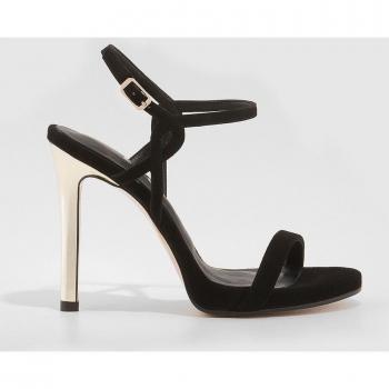 Sandalias de tacón Lodi en ante negro con detalles metalizados