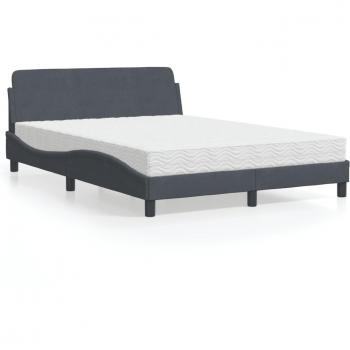 Dunkelgraues Samt-Bett mit Matratze 140x200 cm von vidaXL