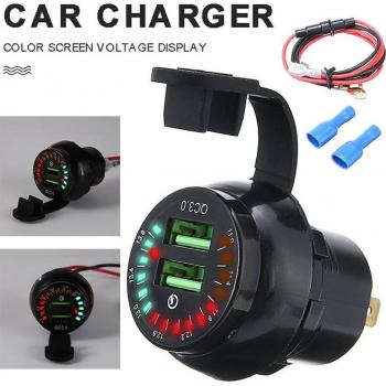Cargador de coche con pantalla de voltaje y carga rápida QC3.0