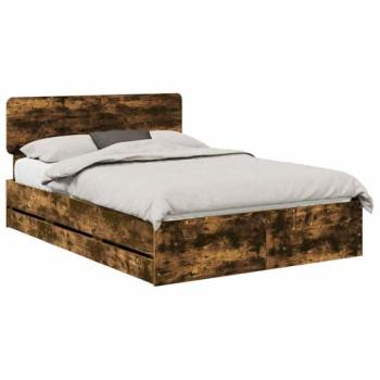 Oak Engineered Bed Frame with Integrated Drawer, 140x200cm – vidaXL